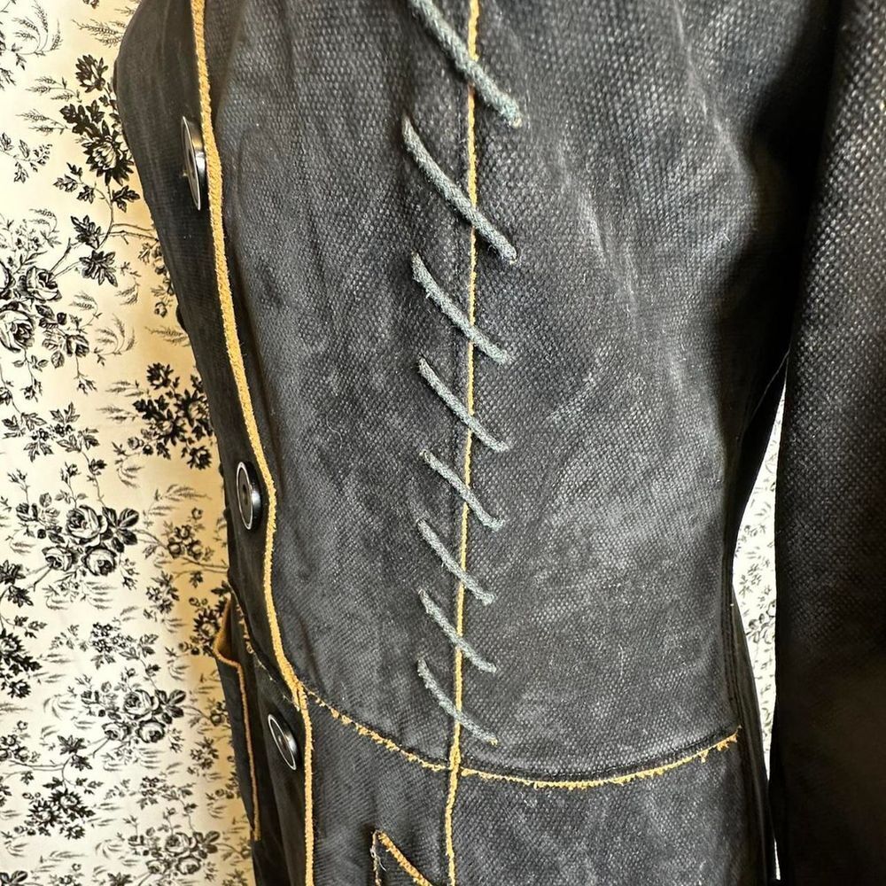 Pretty Black Suede Knee Length Coat Sz S - image 8